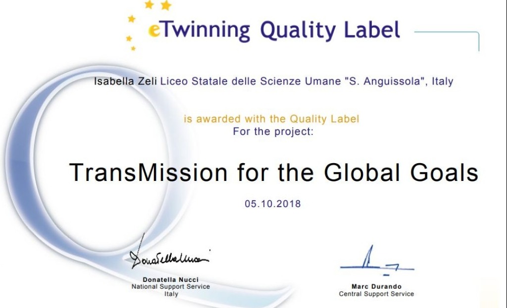 Quality Label Europeo per il progetto TransMission for the Global Goals
