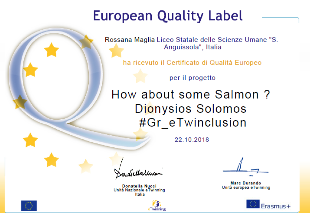 Quality Label Europeo per il progetto 