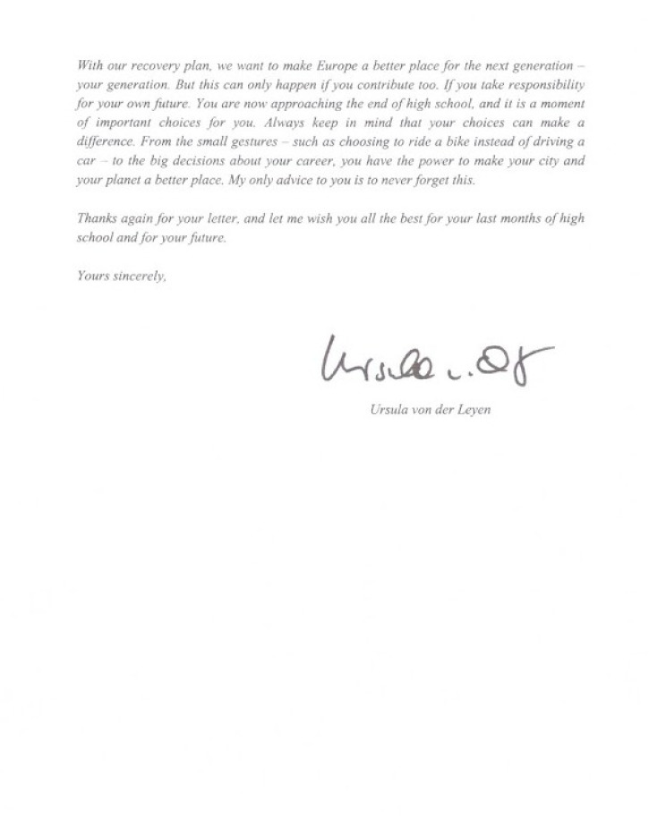 Lettera Ursula von der Leyen
